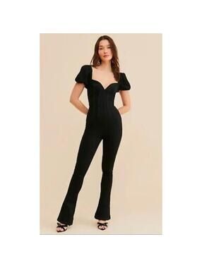 Free People Black Denim Moondance Flared Jumpsuit XS